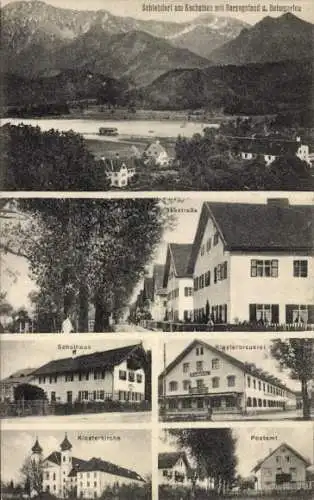 Ak Schlehdorf am Kochelsee Oberbayern, Schule, Klosterbrauerei, Klosterkirche, Postamt, Panorama