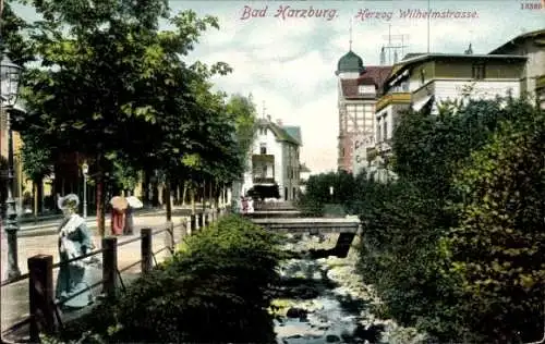 Ak Bad Harzburg am Harz, Herzog Wilhelm Straße, Bach, Kastanien