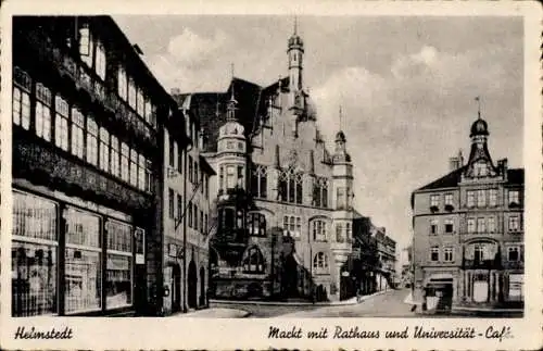 Ak Helmstedt, Markt mit Rathaus und Universität-Café