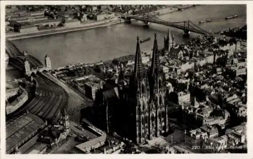 Ak Köln am Rhein, Fliegeraufnahme aus dem Luftschiff, Brücke, Kölner Dom, Deutz