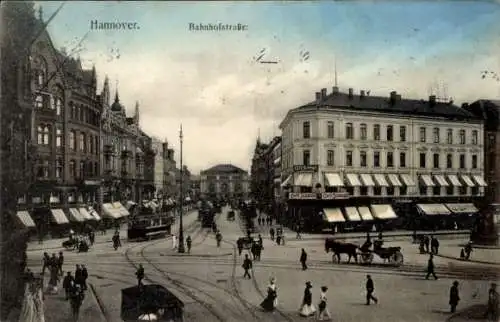 Ak Hannover in Niedersachsen, Bahnhofstraße, Kutsche, Tram