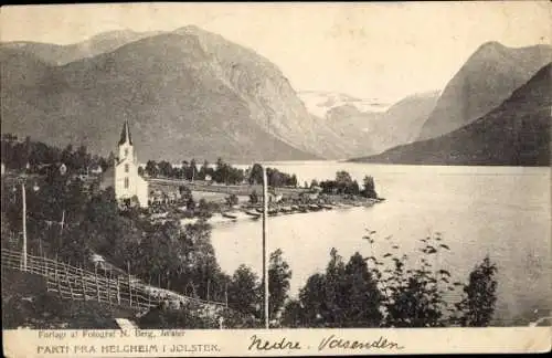 Ak Helgheim Norwegen, Teilansicht, Kirche