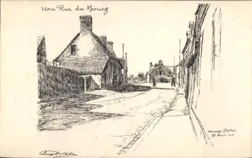 Künstler Ak DeLatre, Eugène Arnage Sarthe, Zeichnung Eine Straße des Ortes, 1916