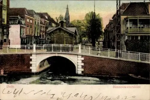 Ak Delft Südholland Niederlande, Binnenwatersloot, Brücke