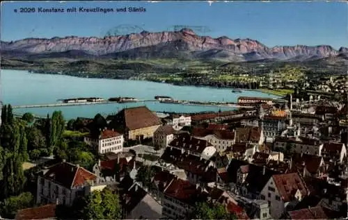 Ak Konstanz am Bodensee, Stadtansicht, Hafen, Kreuzlingen, Säntis