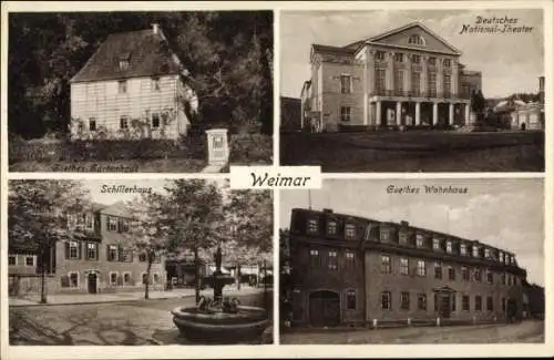 Ak Weimar in Thüringen, Deutsches Nationaltheater, Goethes Gartenhaus, Schillerhaus