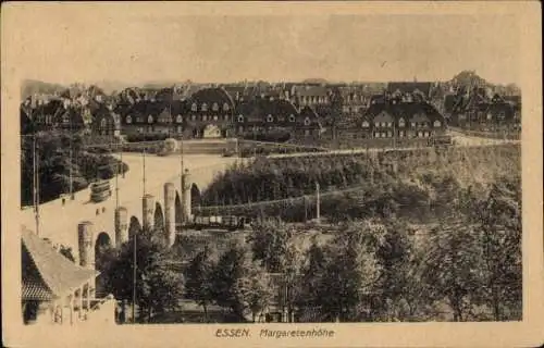 Ak Essen im Ruhrgebiet, Margaretenhöhe, Gesamtansicht, Brücke, Straßenbahn