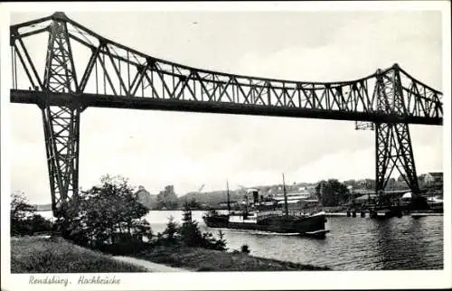 Ak Rendsburg, Hochbrücke, Dampfer auf dem Kanal