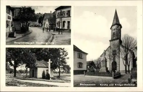 Ak Steinmauern, Hauptstraße mit Geschäftshaus Jung, Kirche, Kriegerdenkmal, Kapelle