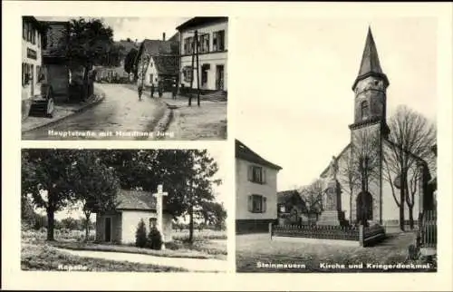 Ak Steinmauern, Hauptstraße mit Geschäftshaus Jung, Kirche, Kriegerdenkmal, Kapelle