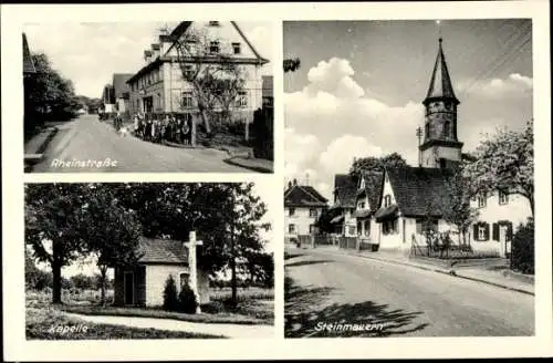 Ak Steinmauern in Baden Württemberg, Teilansicht, Rheinstraße, Kapelle