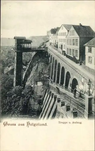 Ak Nordseeinsel Helgoland, Treppe und Aufzug