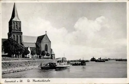 Ak Emmerich am Niederrhein, St. Martinikirche, Frachtschiffe