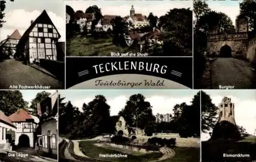 Ak Tecklenburg am Teutoburger Wald Westfalen, Burgtor, Die Legge, Freilichtbühne, Bismarckturm