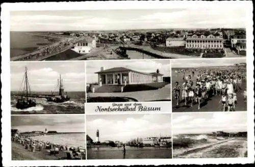 Ak Nordseebad Büsum, Gesamtansicht, Boote, Leuchtturm, Strand