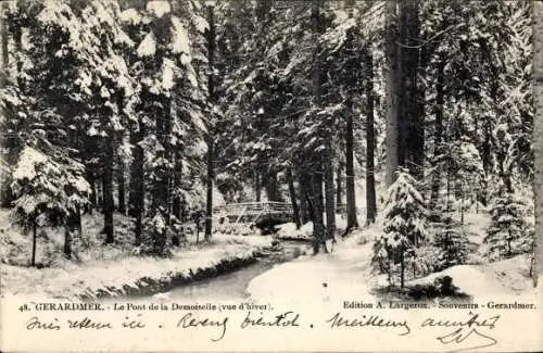 Ak Gérardmer Lorraine Vosges, Pont de la Demoiselle, Winter