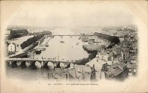 Ak Angers Maine et Loire, Gesamtansicht vom Schloss aus