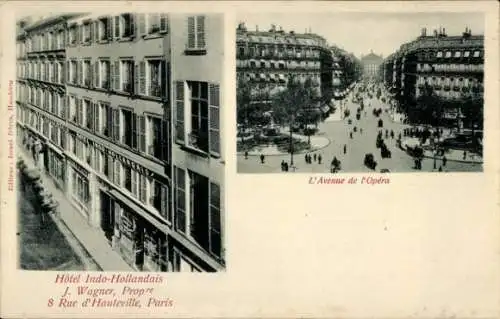 Ak Paris X, Rue d'Hauteville, Hotel Indo Hollandais, Avenue de l'Opera