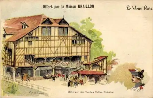 Künstler Litho Robida, Albert, Paris, Batiment des Vieilles Halles, Theatre, Au Bon Marché