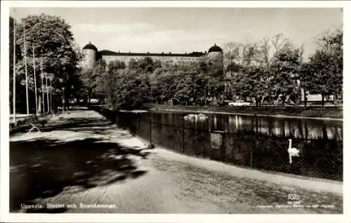 Ak Uppsala Schweden, Slottet och Svandammen