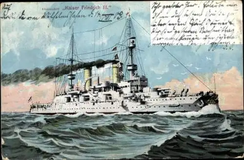 Ak Deutsches Kriegsschiff, SMS Kaiser Friedrich III, Linienschiff, Kaiserliche Marine