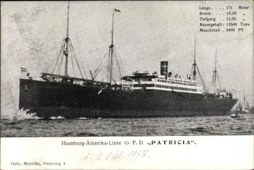 Ak Dampfer Patrizia, Dampfschiff, HAPAG