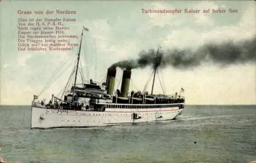 Ak Turbinendampfer Kaiser auf hoher See, HAPAG