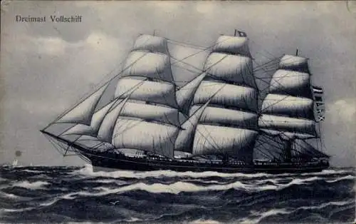 Ak Segelschiff, Dreimast Vollschiff