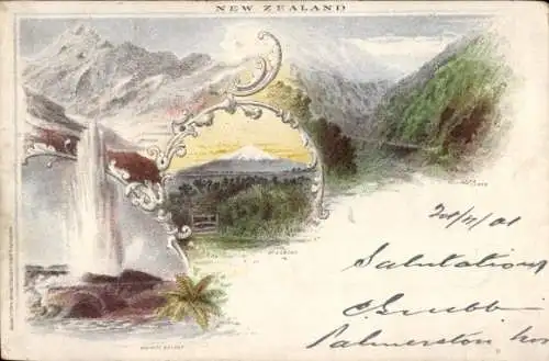 Litho Neuseeland, stürmische See, Landschaft