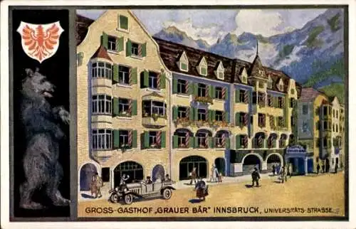 Künstler Ak Innsbruck in Tirol, Groß Gasthof Grauer Bär, Universitätsstraße