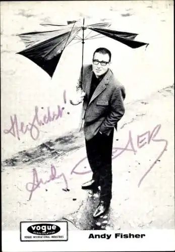 Ak Schauspieler und Sänger Andy Fisher, Portrait, Autogramm,Schirm