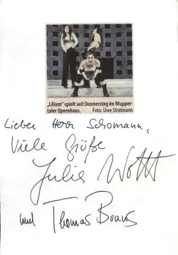 Ak Schauspielerin Julia Wolff, Schauspieler Thomas Braus, Portrait, Autogramm, Liliom