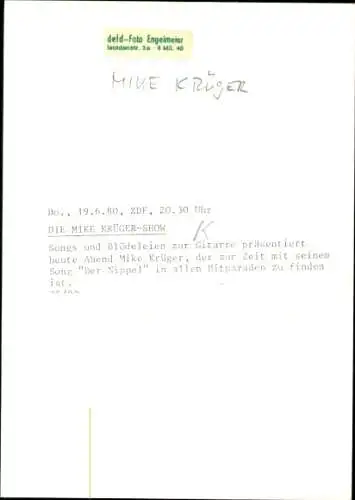 Foto Komiker und Schauspieler Mike Krüger, Autogramm