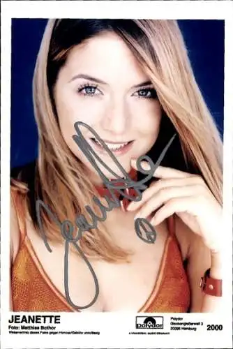 Fotografien von Sängerinnen und Sängerinnen Jeanette Biedermann, Porträt, Autogramm