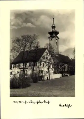 Foto Ak Bogenhausen München, Teilansicht mit Kirche