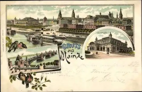 Litho Mainz am Rhein, Stadthalle, Rheinbrücke