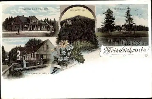 Litho Friedrichroda im Thüringer Wald, Gasthaus auf dem Heuberg, Tanzbuche