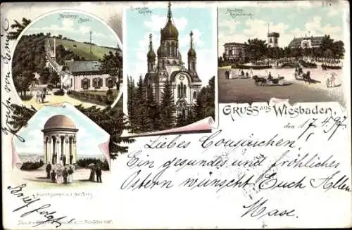 Litho Wiesbaden in Hessen, Neroberg, Griechische Kapelle, Nerobergrestauration