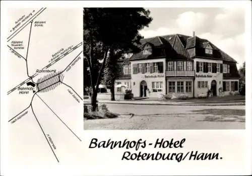 Ak Rotenburg an der Wümme, Bahnhofs-Hotel, Landkarte