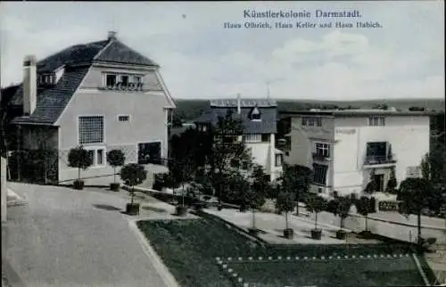 Ak Darmstadt in Hessen, Haus Habich, Haus Olbrich, Haus Keller