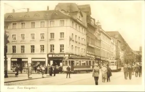 Ak Kassel, Obere Königstraße, Straßenbahnen, Geschäft J.G. Schäfer, Schlunk