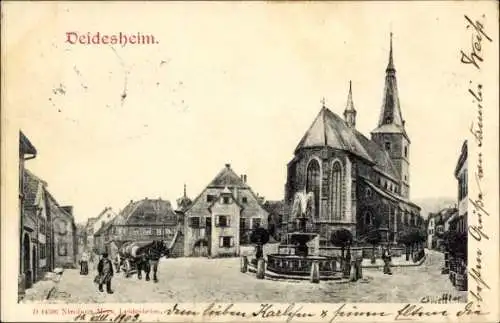 Künstler Ak Deidesheim in der Pfalz, Platz, Kirche, Springbrunnen