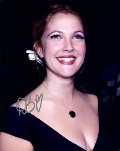 Foto Schauspielerin Drew Barrymore, Portrait, Autogramm