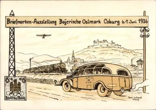 Ganzsachen Künstler Ak Luthardt, Hans, Coburg Oberfranken, Briefmarkenausstellung bayr. Ostmark 1936