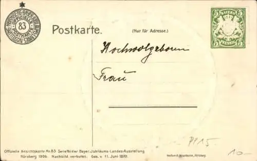 Ganzsachen Präge Ak Nürnberg Mittelfranken, Jubiläums Landesausstellung 1906, Forstgebäude