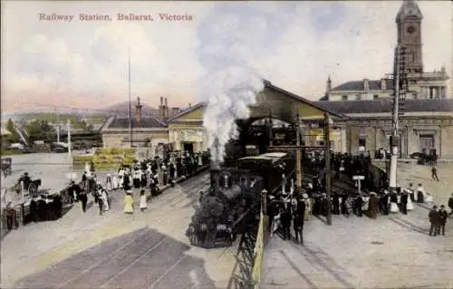 Ak Ballarat Victoria Australien, Bahnhof, Gleisseite, Dampflok