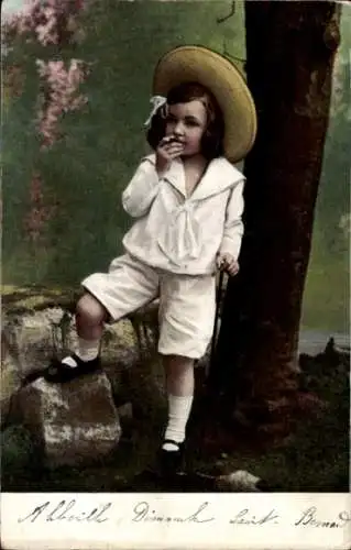 Ak Rauchendes Kind, Porträt, Hut, Baum