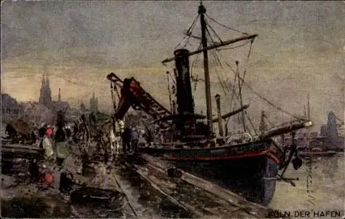 Künstler Ak Rüdell, Karl, Im Hafen in Köln