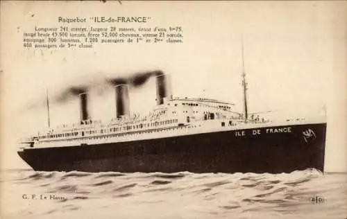 Ak Dampfer Ile de France, CGT, French Line