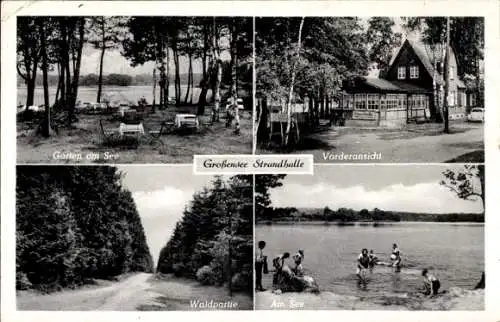 Ak Großensee in Holstein, Strandhalle, Garten, Vorderansicht, Badegäste